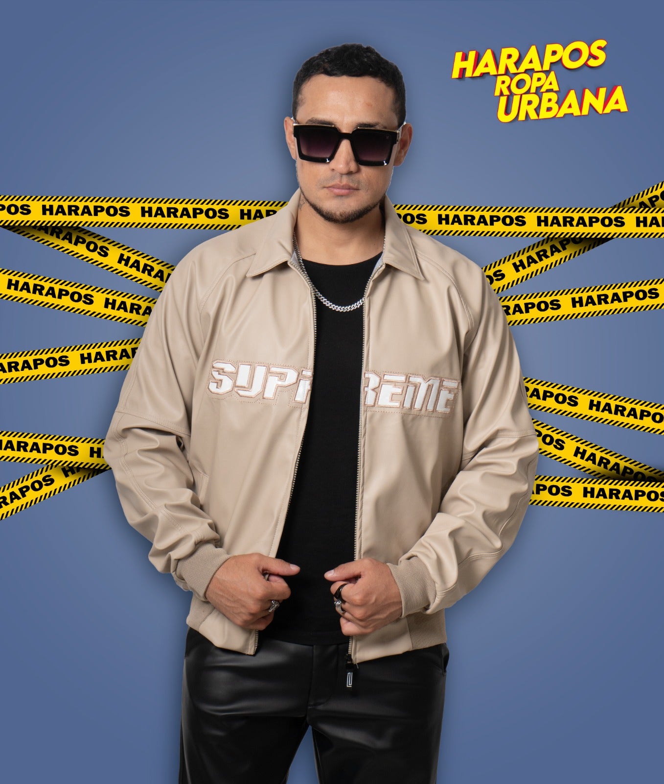 Chaqueta supreme de cuero crema