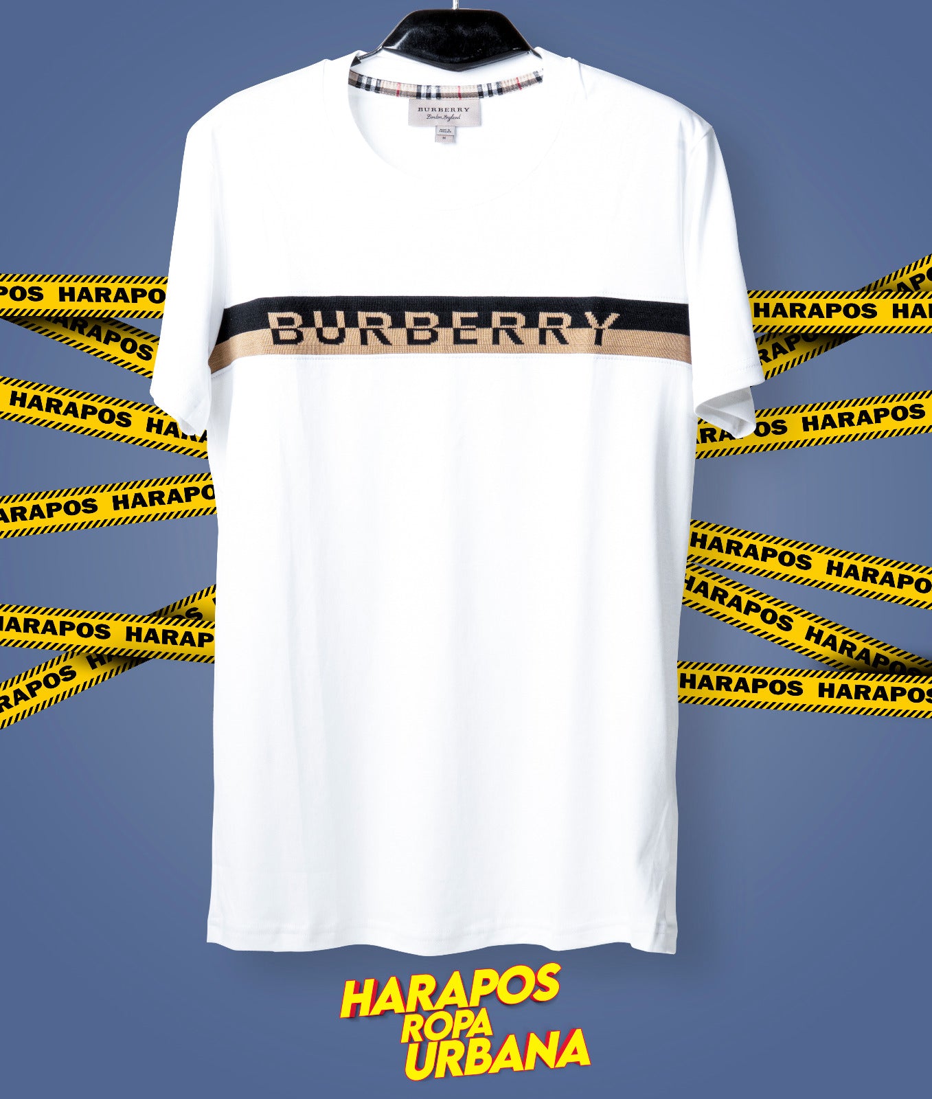 Polera burberry blanca franja bordada