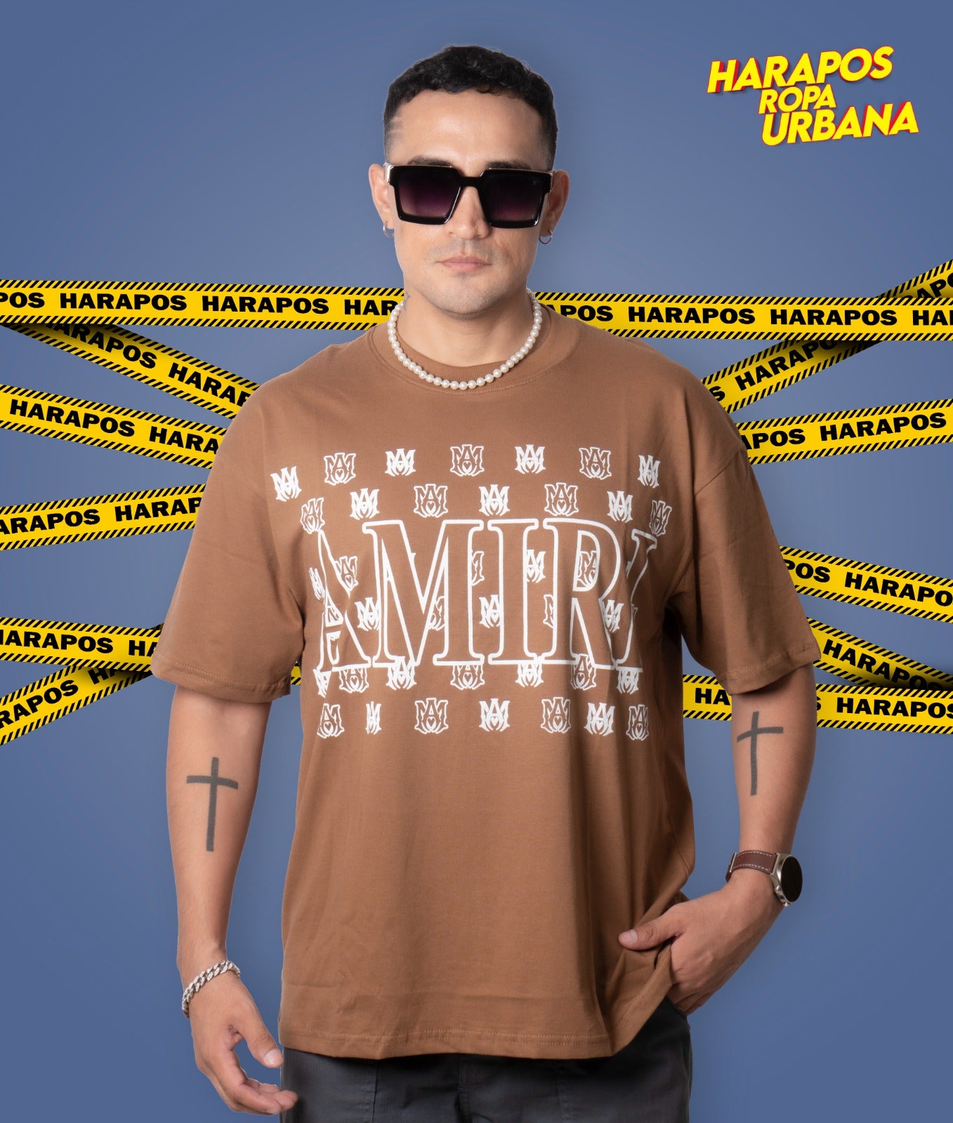 Polera amiri oversize cafe detalles varios pequeños