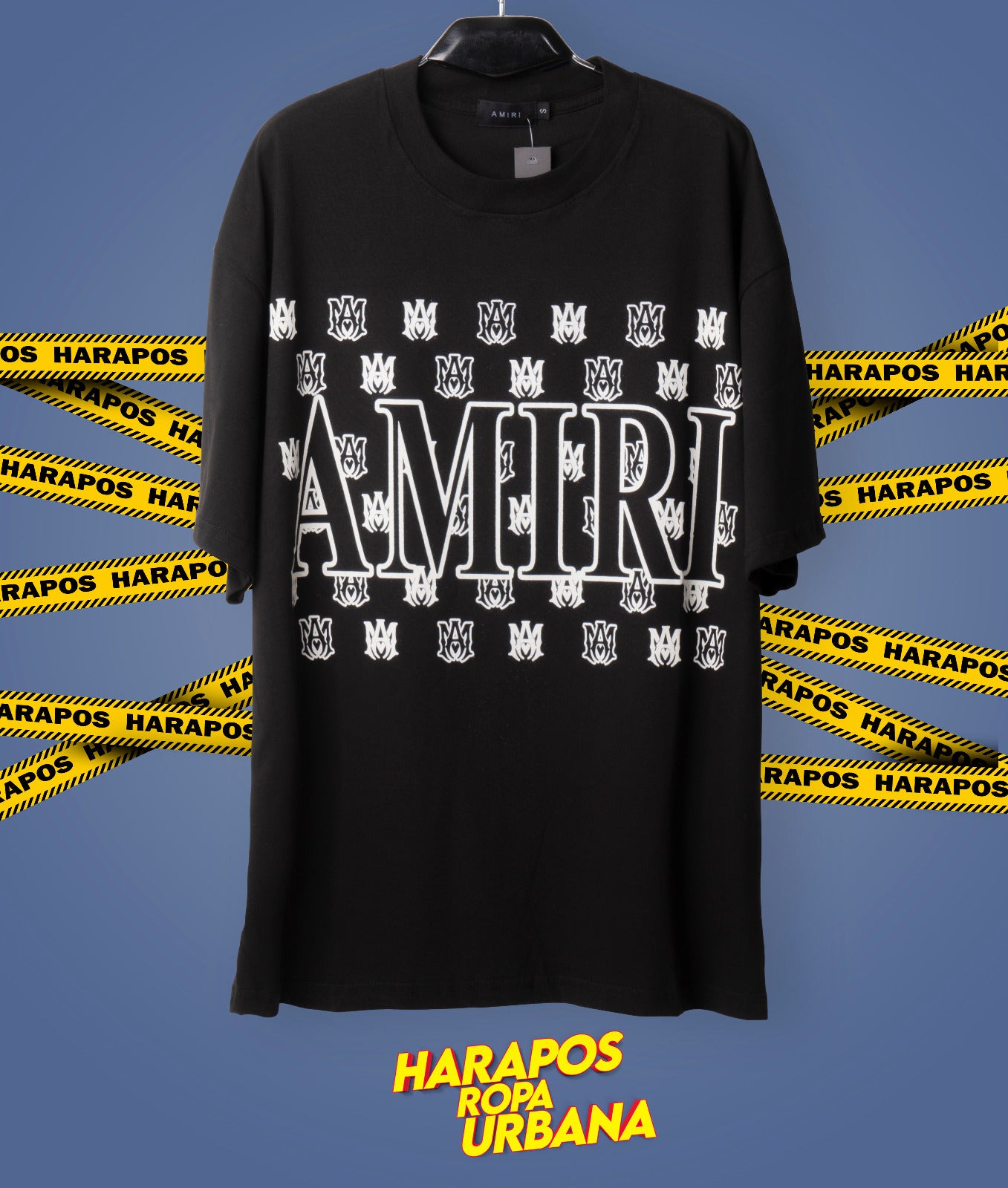 Polera amiri oversize negro detalles varios pequeños