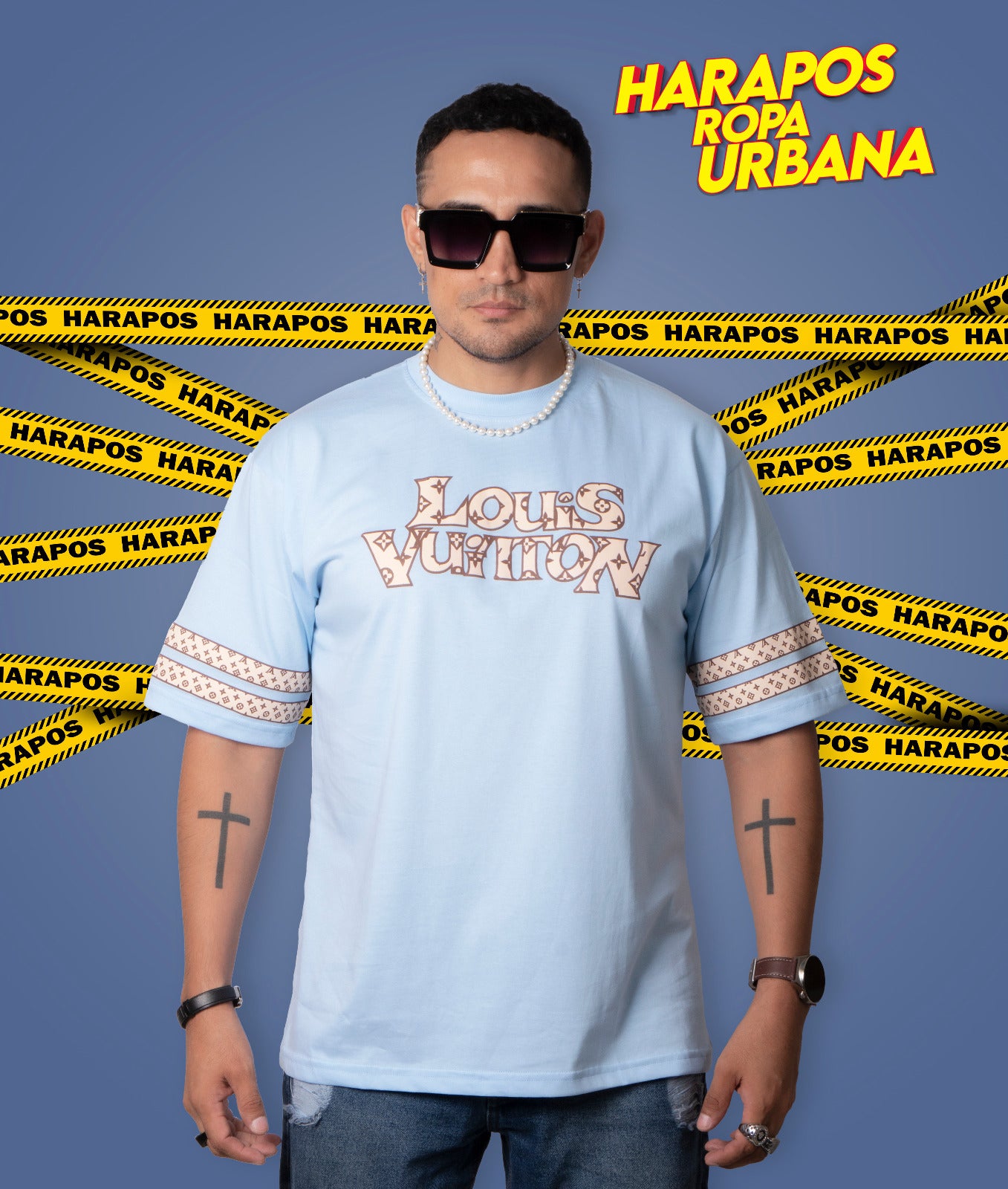 Polera Louis vuitton oversize celeste detalle mangas