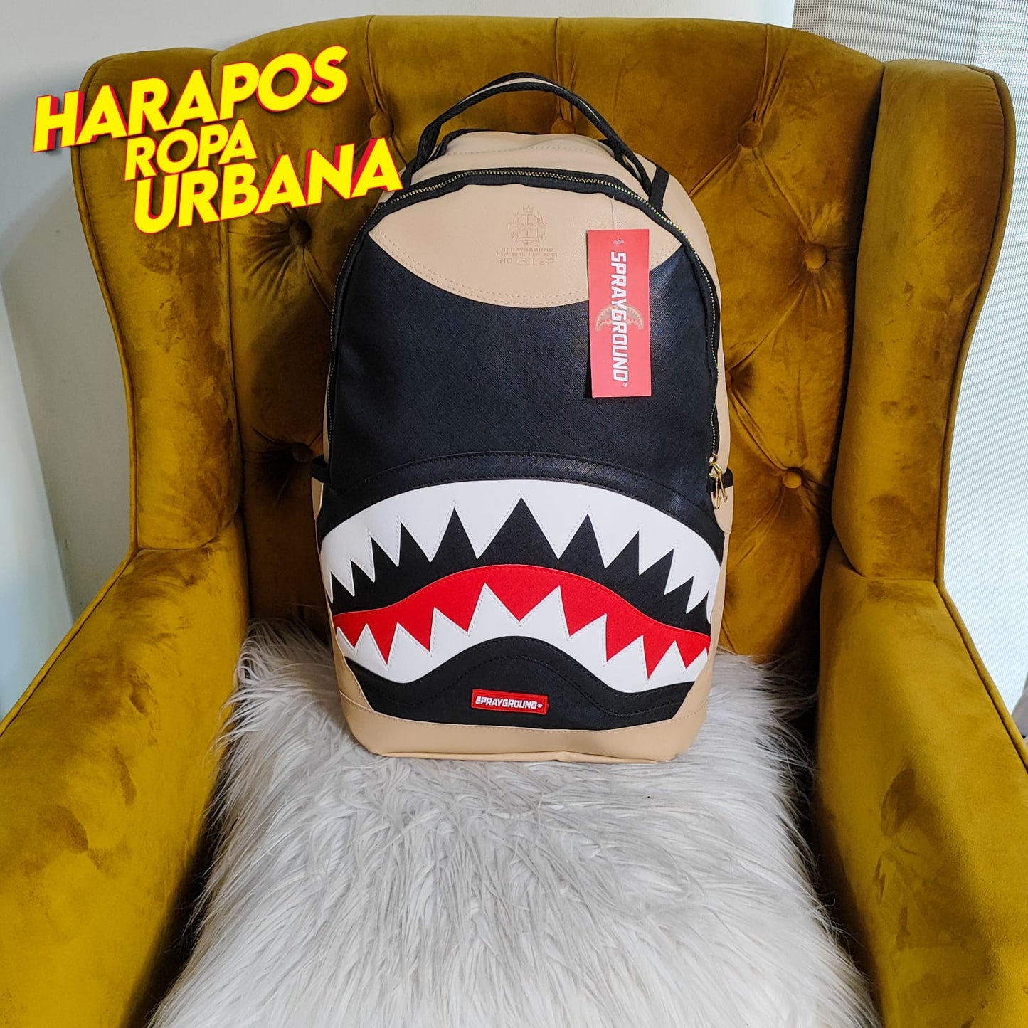 Mochila Sprayground cuero liso cafe con negro