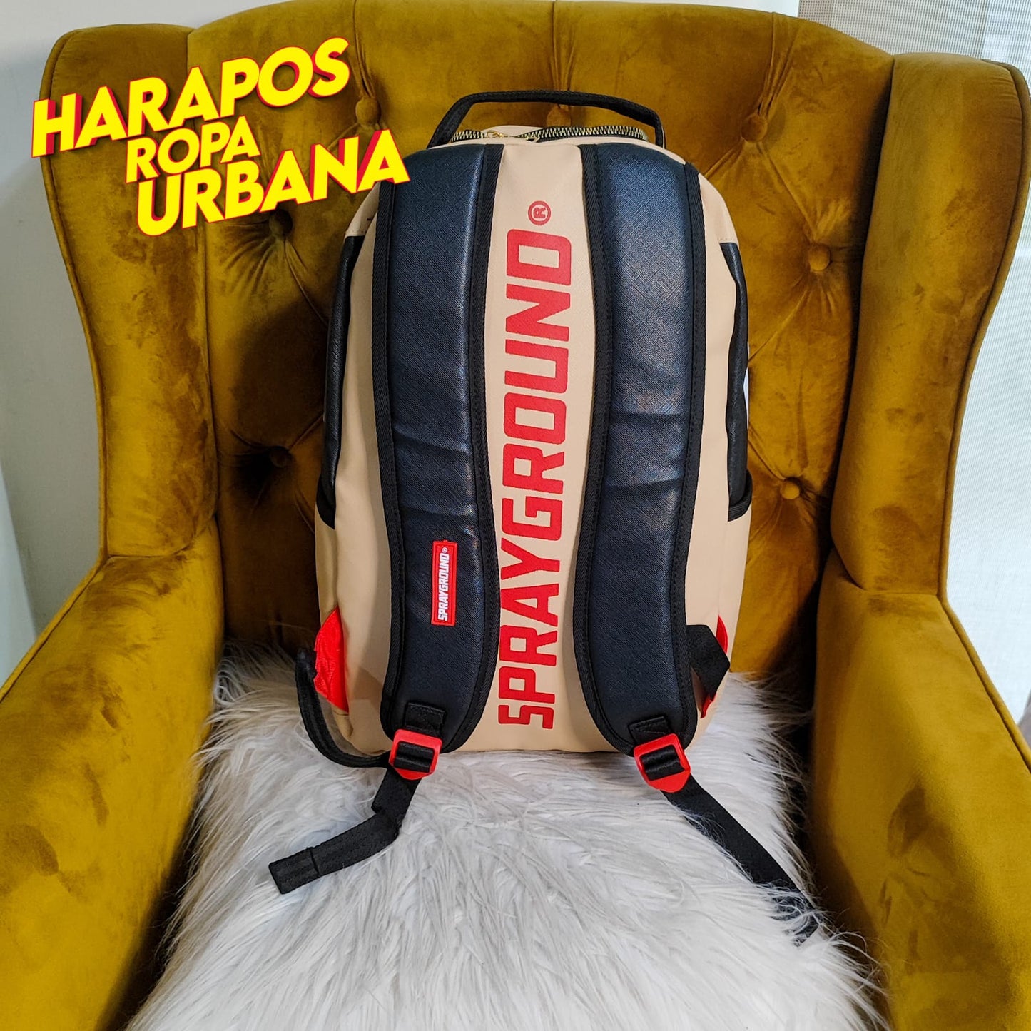 Mochila Sprayground cuero liso cafe con negro