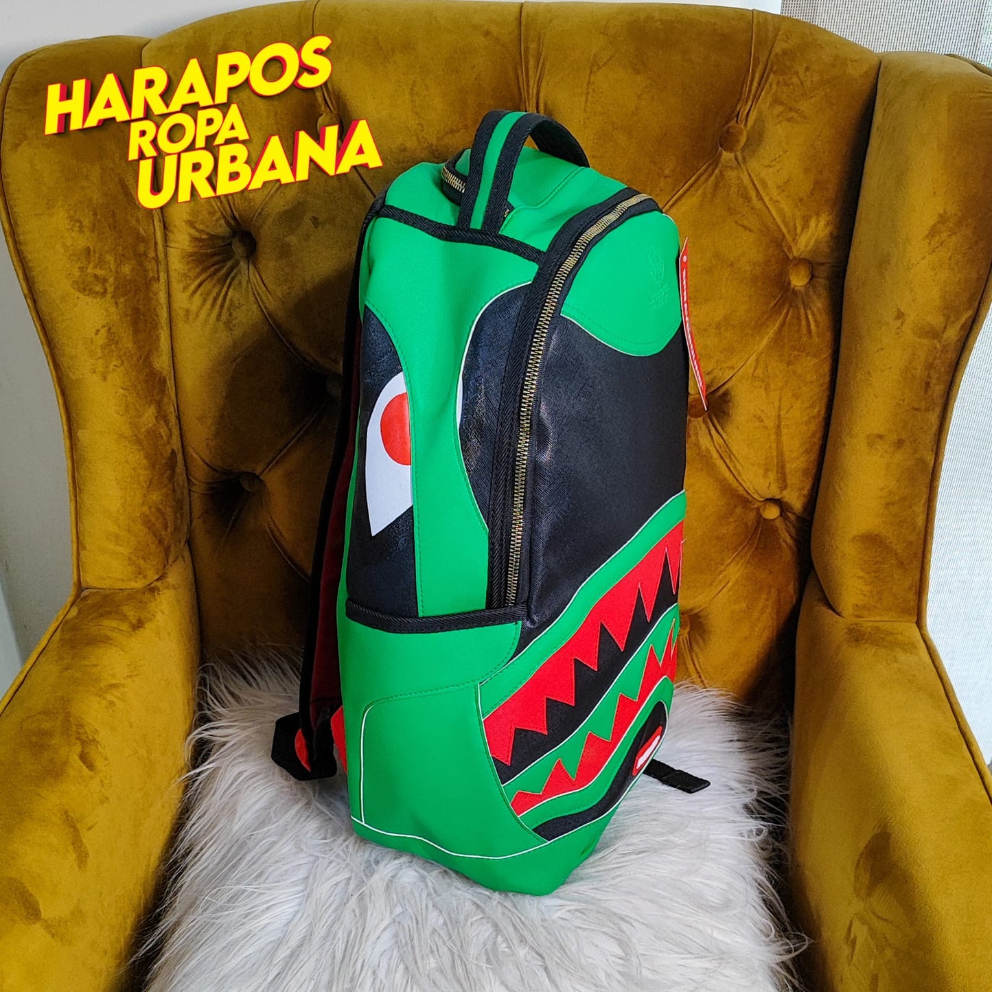 Mochila Sprayground cuero liso verde con negro