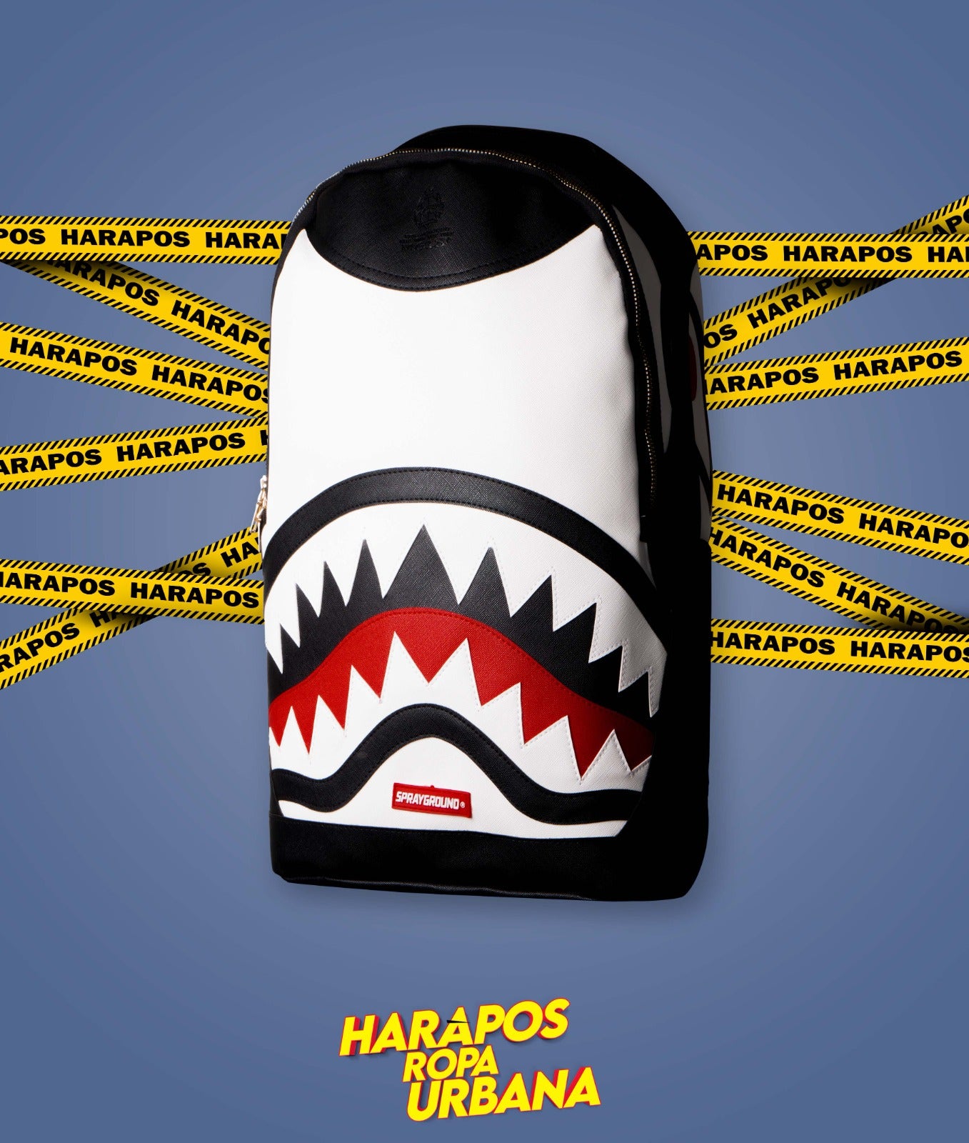 Mochila Sprayground cuero liso negro con blanco