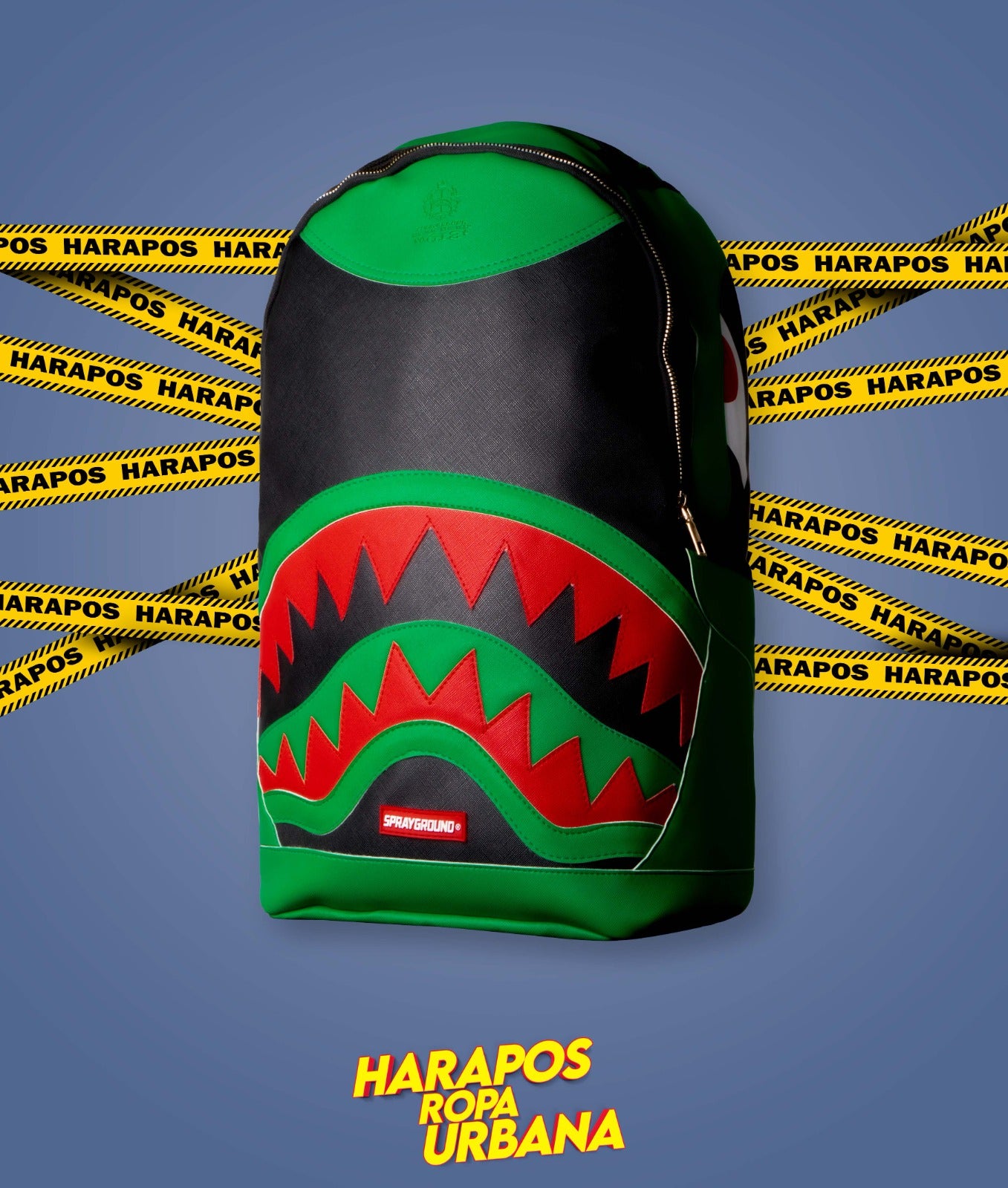 Mochila Sprayground cuero liso verde con negro