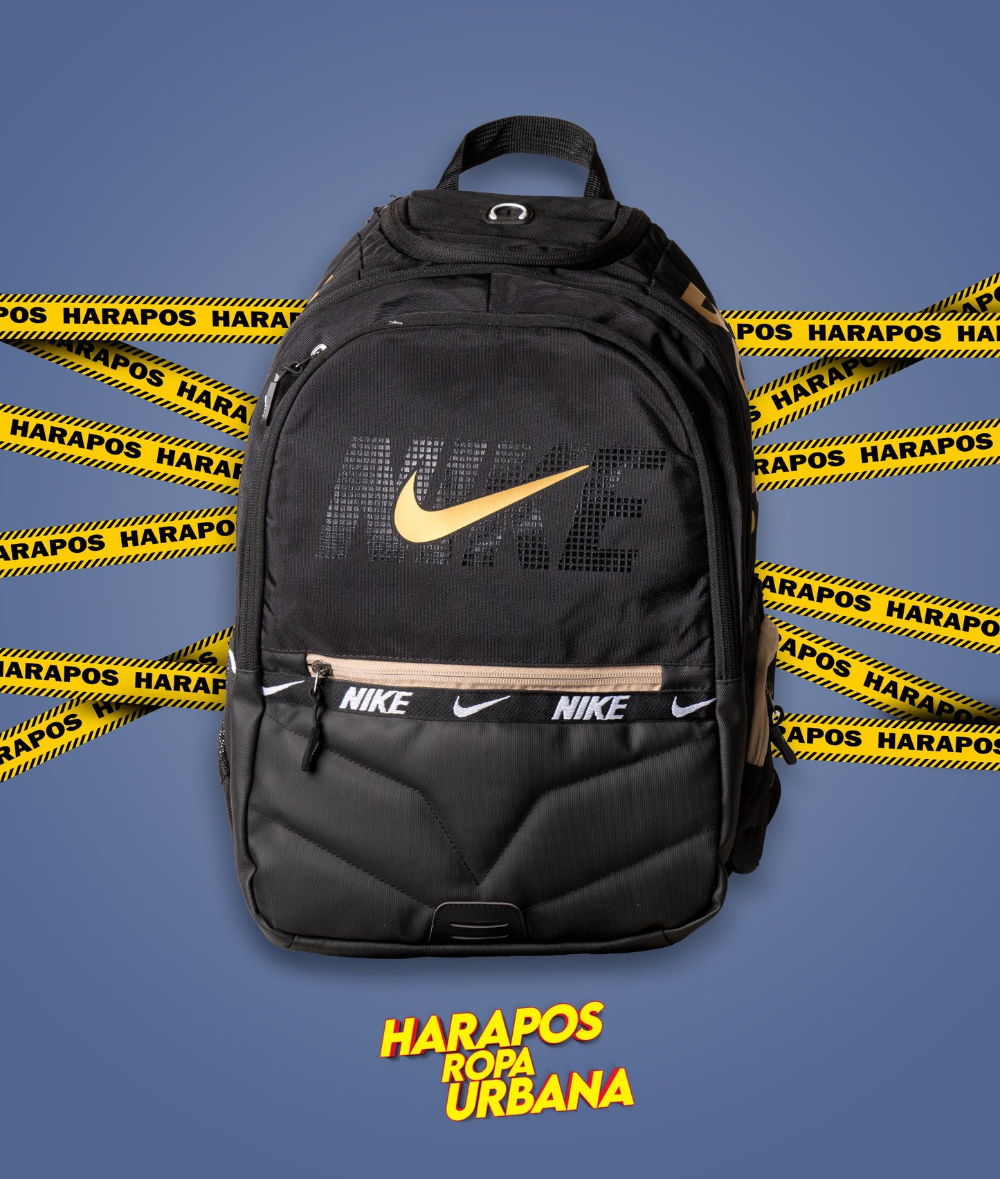 Mochila nike negro acolchonada reforzada cierre dorado