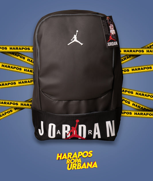 Mochila jordan cuero plomo/negro logo blanco