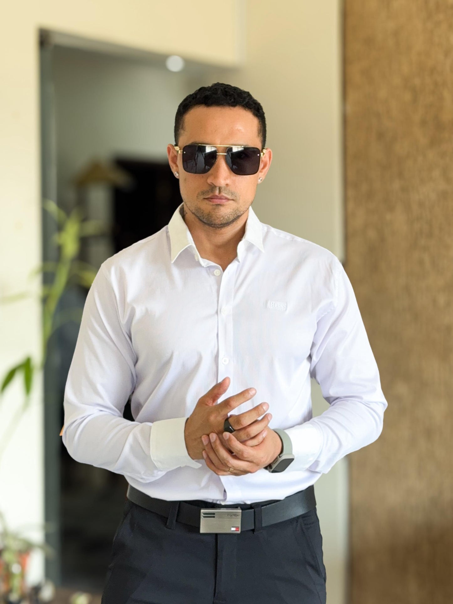 Camisa hugo boss manga larga blanca