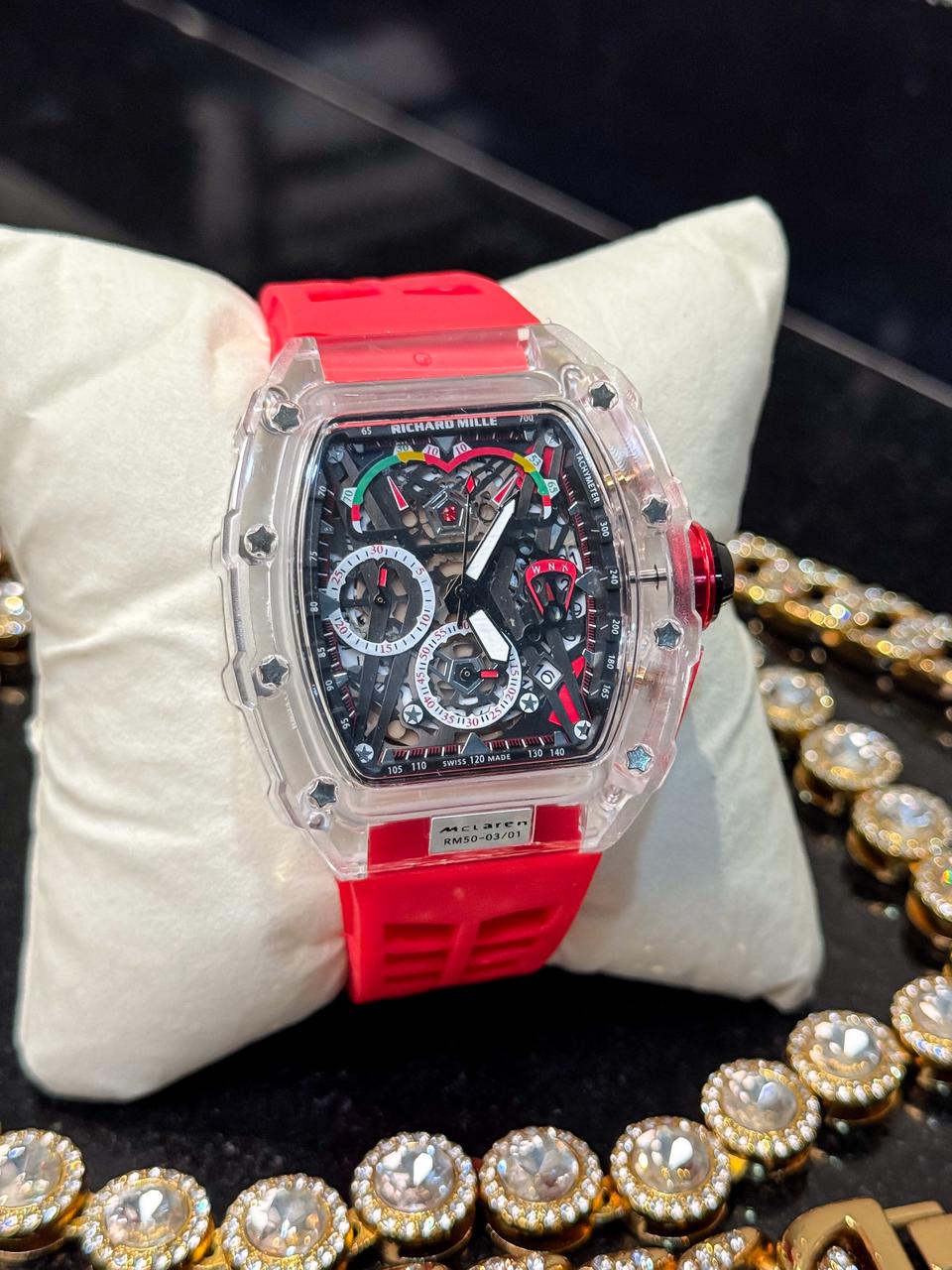 Reloj Richard Mille manilla rojo/transparente