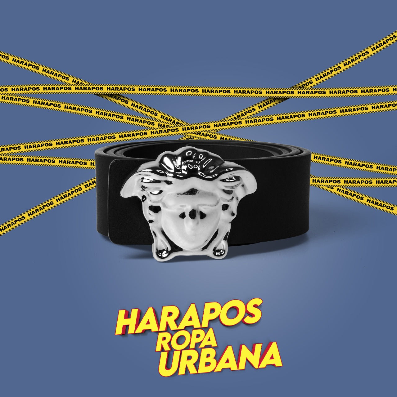 Cinturon Versace negro hebilla medusa plateada