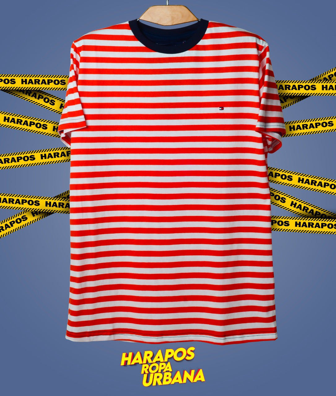 Polera tommy hilfiger blanca y roja a rayas