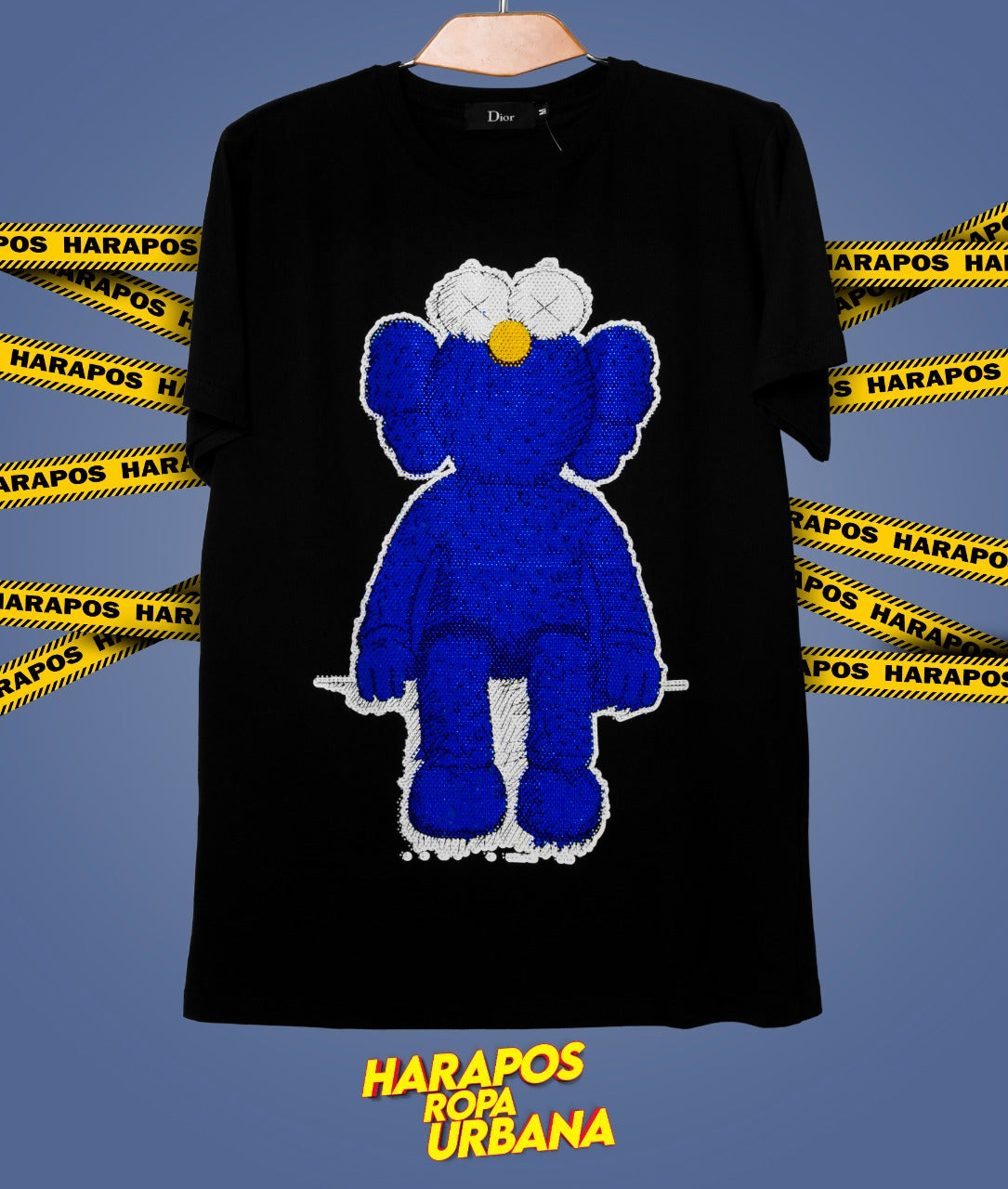 Polera dior negro kaws azul