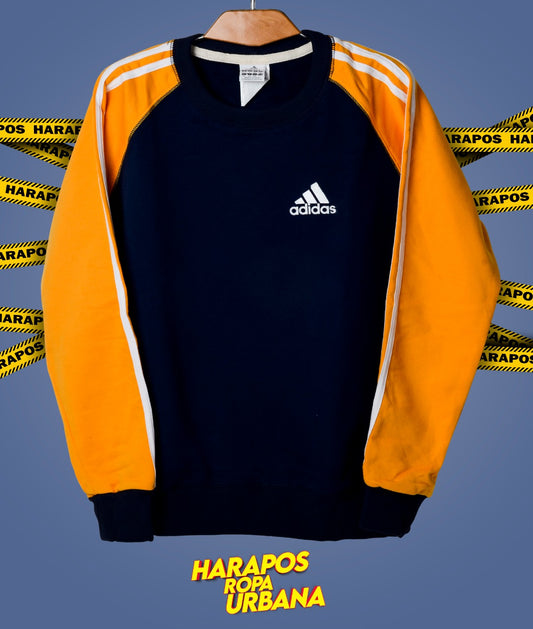Sudadera Adidas azul mangas naranjas