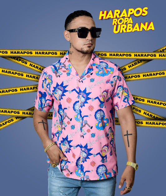 Camisa Dr. Mono oversize rick y morty rosada