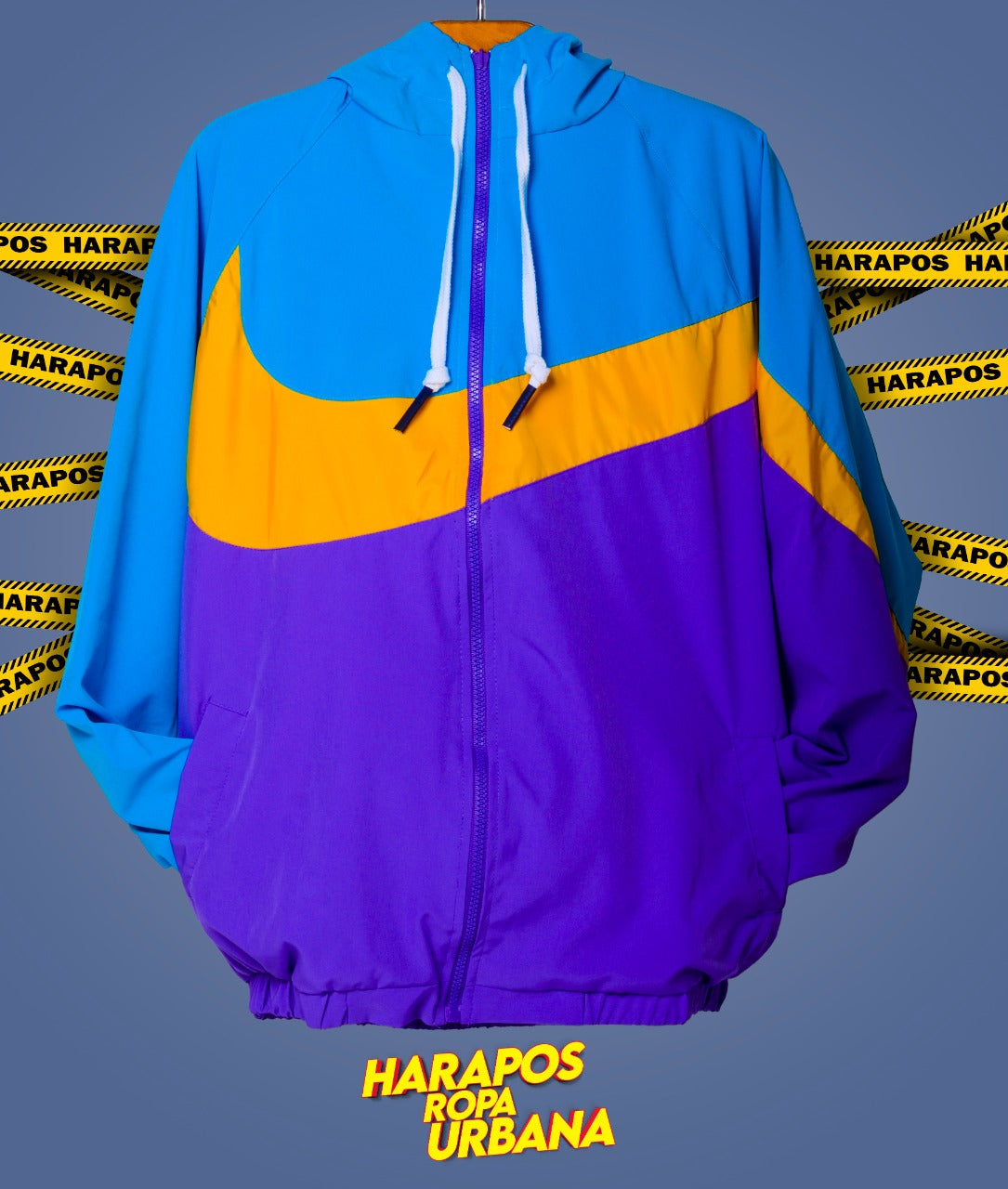 Chaqueta rompevientos nike celeste, amarillo y lila