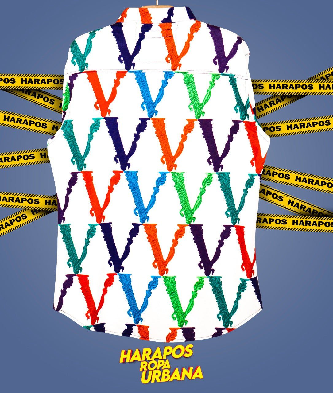 Camisa Versace blanca detalles coloridos