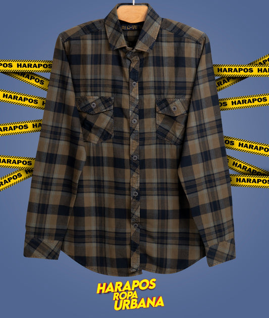 Camisa a cuadros manga larga cafe