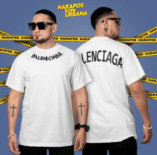 Polera balenciaga oversize blanca con letras negras