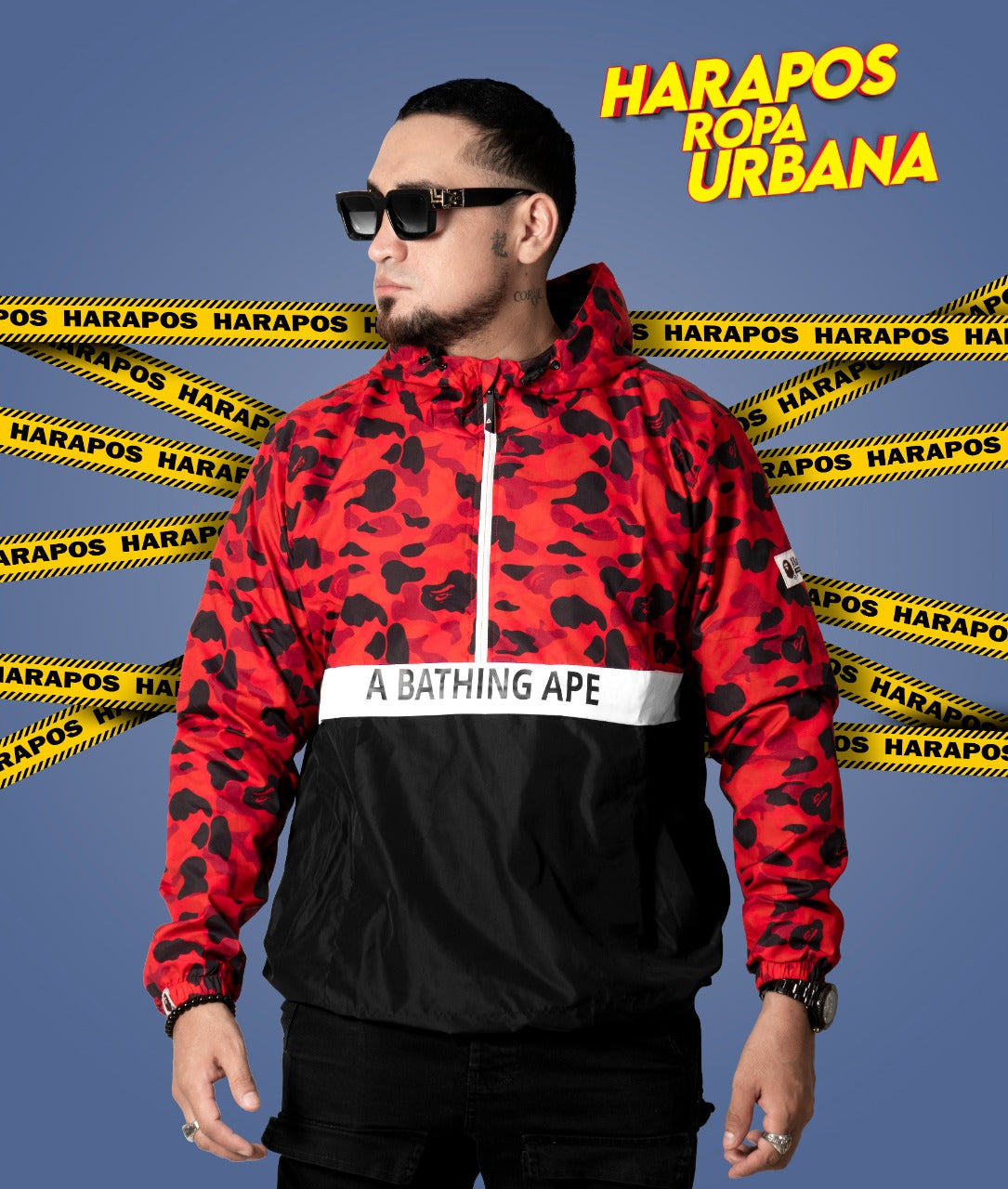 Chaqueta rompevientos bape camufada roja