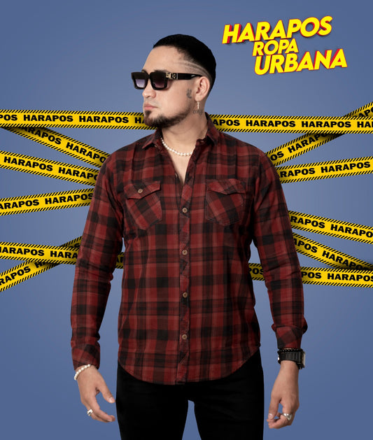 Camisa a cuadros manga larga rojo