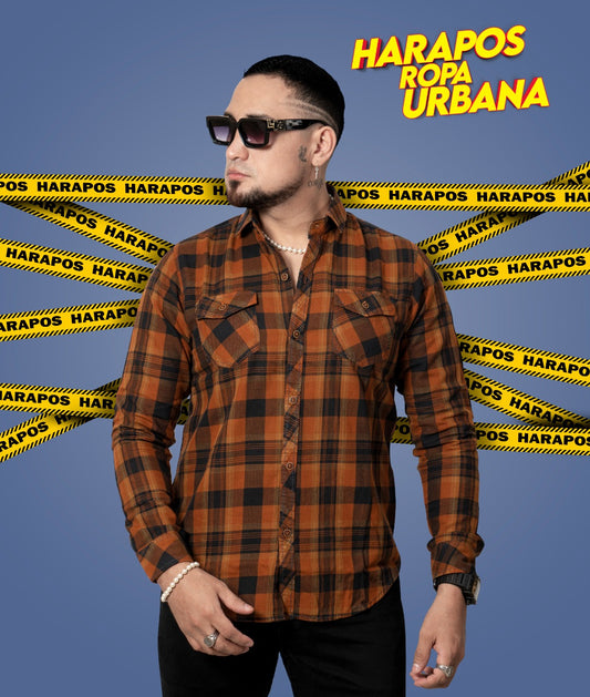 Camisa a cuadros manga larga naranja