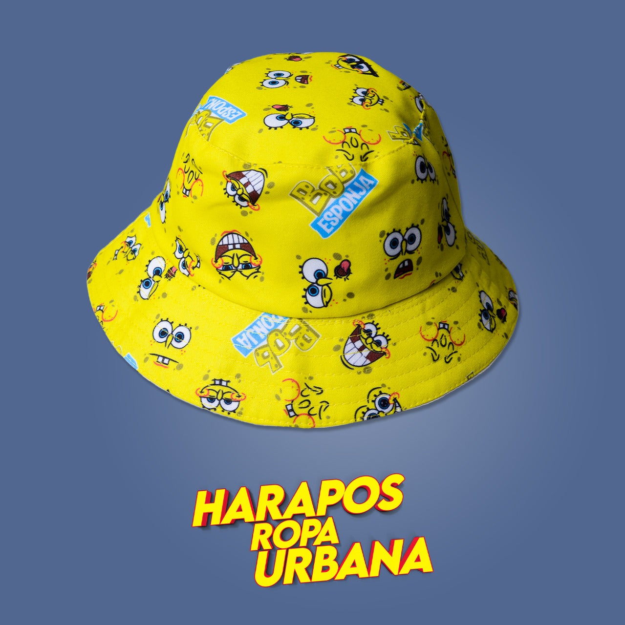 Sombrero doble cara amarillo bob esponja carita blanca