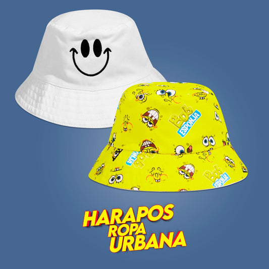 Sombrero doble cara amarillo bob esponja carita blanca
