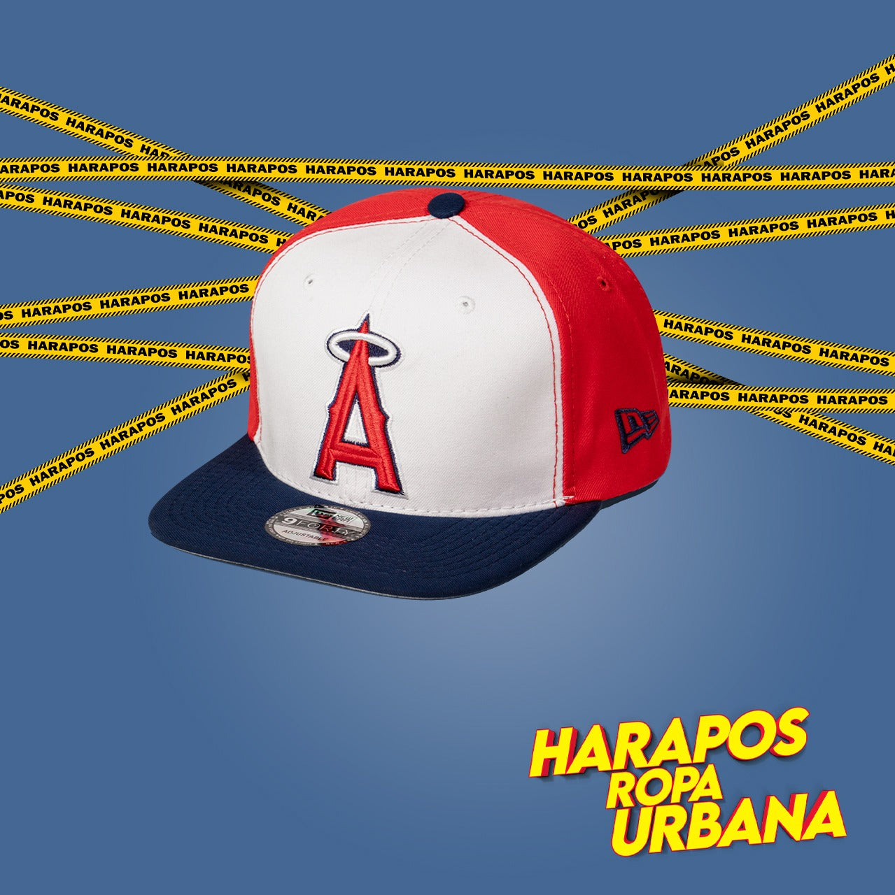 Gorra los angeles plana blanco, rojo y azul
