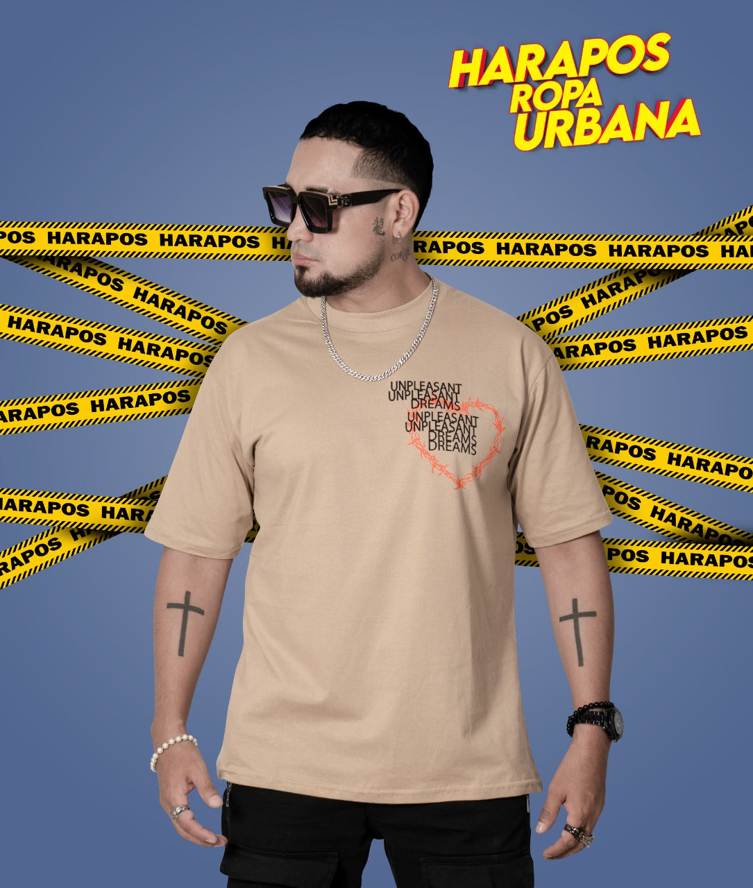 Polera rose london oversize crema corazon con candado