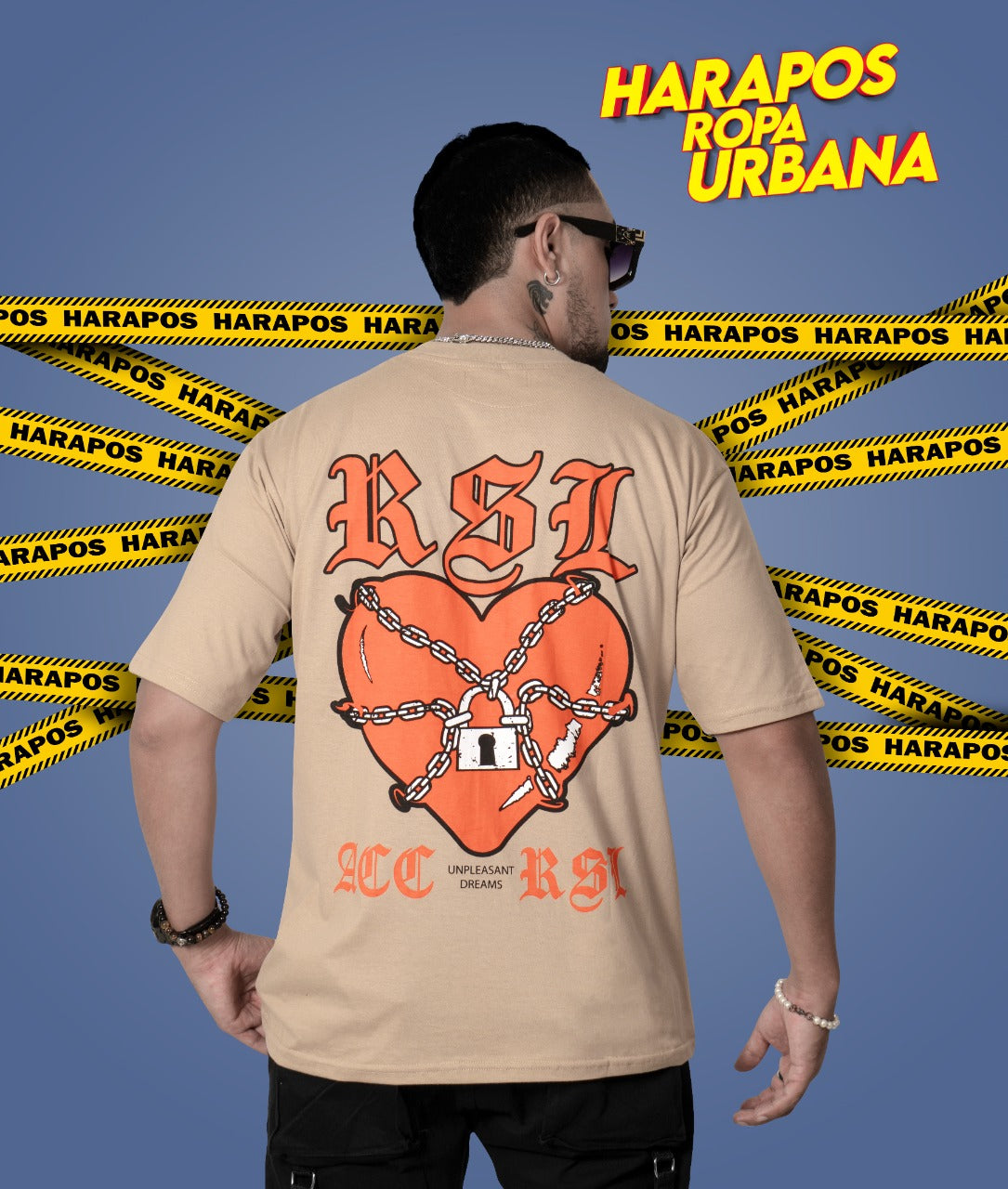Polera rose london oversize crema corazon con candado