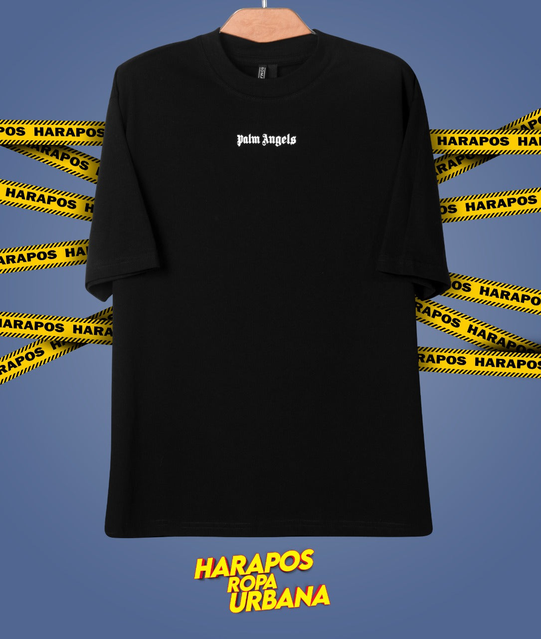Polera oversize palm angels negra letras blancas