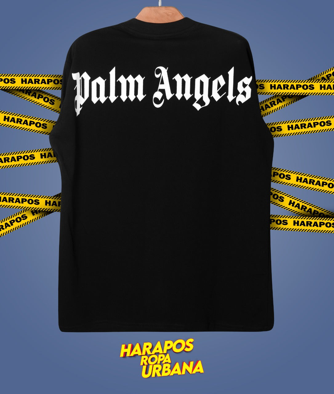 Polera oversize palm angels negra letras blancas