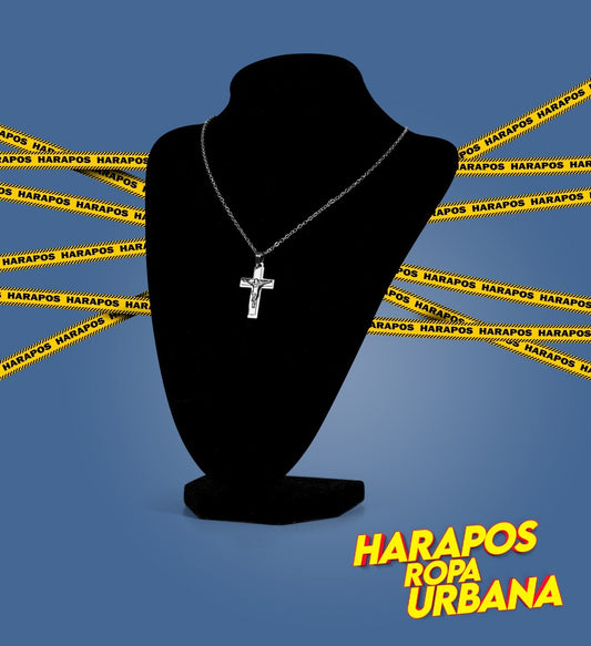 Cadena de acero plateada dije cruz