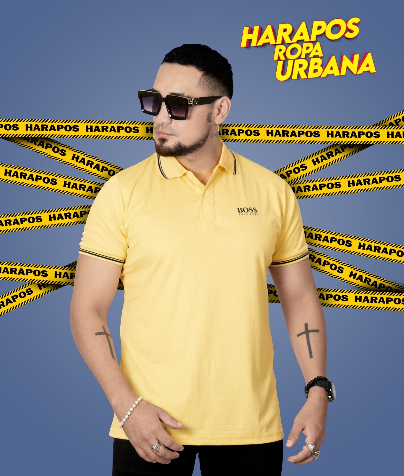 Polera Hugo boss con cuello amarillo