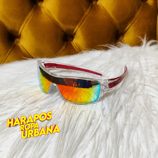 Gafa Oakley polarizada transparente marco delgado detalle rojo
