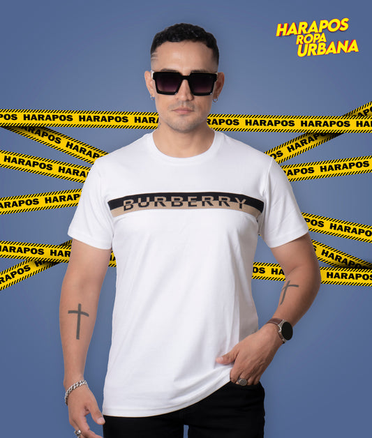 Polera burberry blanca franja bordada