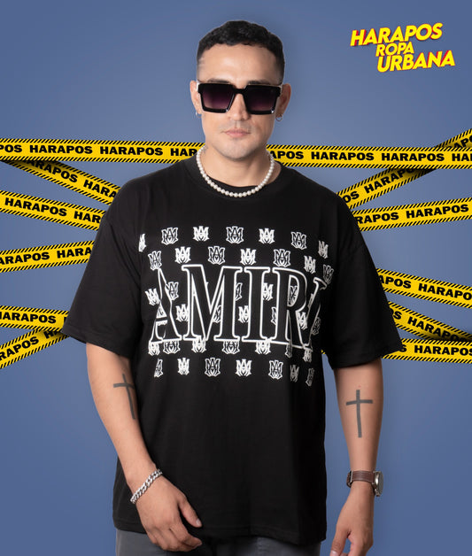 Polera amiri oversize negro detalles varios pequeños