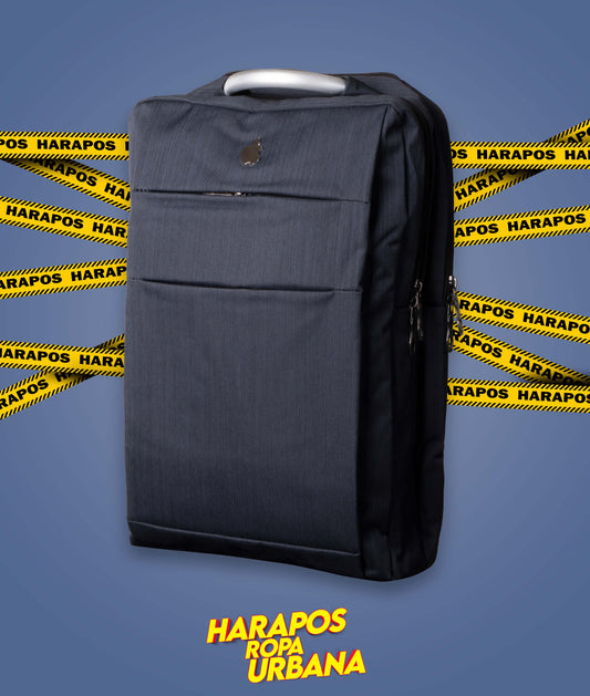 Mochila apple negro azulada doble franja