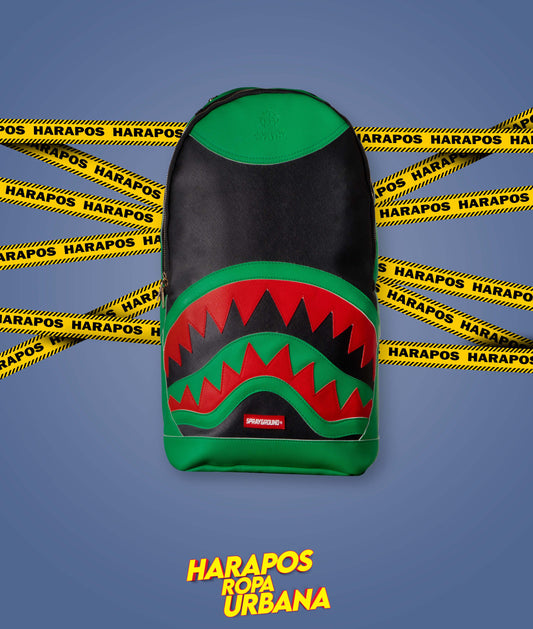 Mochila Sprayground cuero liso verde con negro