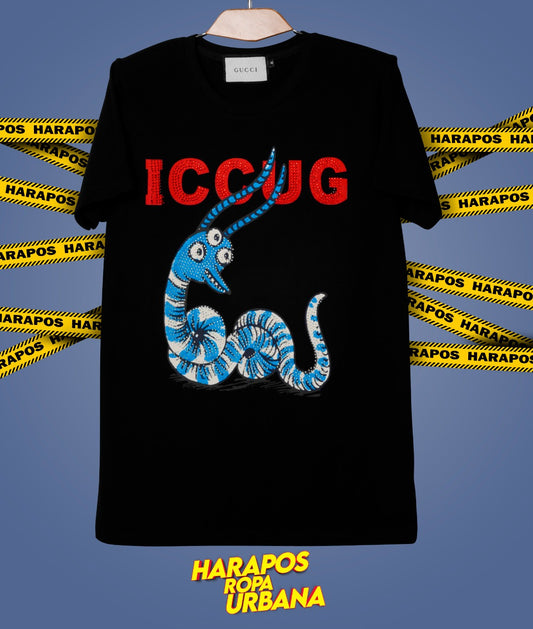 Polera gucci negra serpiente con lentejuelas