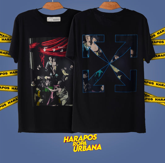 Polera off white negro con cuadro adelante