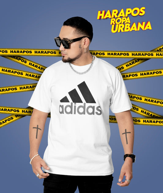 Polera adidas trilinea letras blanca